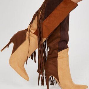 " COWGIRL FRINGE " Knee High Fringe Boots - COLOR BLOCK  ( BRAND NEW !!!!!